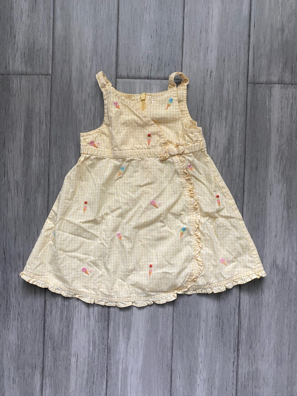 Gymboree Girls Kids Cotton Yellow Gingham Ice Cream Print Sundress Summer